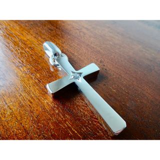 仁尾彫金『一つ星ジルコニア、ビッグシルバークロス２』ハンドメイド345(ネックレス)