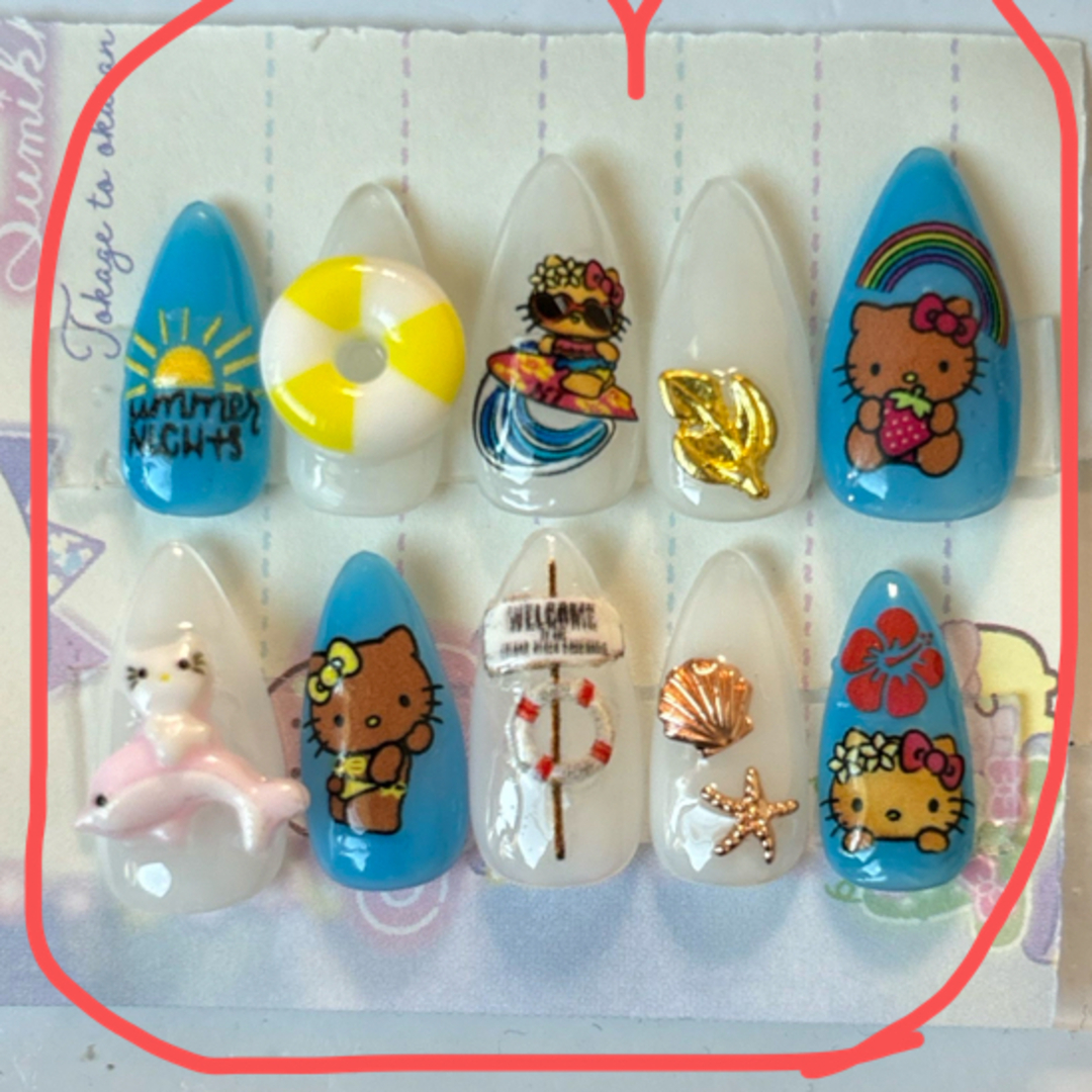 nail No.92 キッズネイル ガングロキティちゃん 海 コスメ/美容のネイル(つけ爪/ネイルチップ)の商品写真