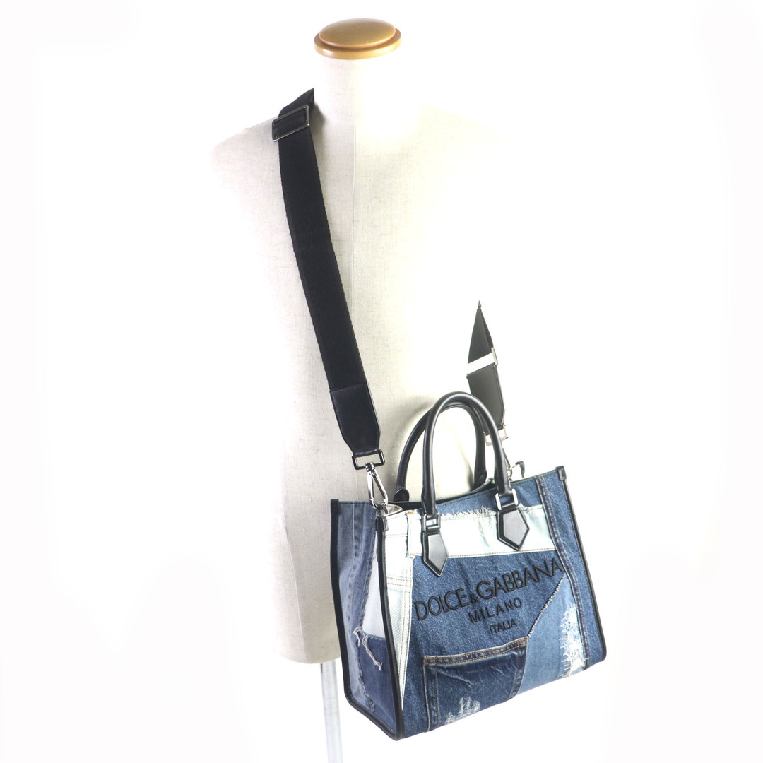 美品▼DOLCE&GABBANA ドルチェ&ガッバーナ エッジ ショッピングバック ロゴ パッチワーク 2WAY デニム レザー ショルダーバッグ ブルー ブラック イタリア製 メンズ 定価321,200円 美品▼DOLCE&GABBANA ドルチェ&ガッバーナ エッジ ショッピングバック ロゴ パッチワーク 2WAY デニム レザー ショルダーバッグ ブルー ブラック イタリア製 メンズ 定価321,200円