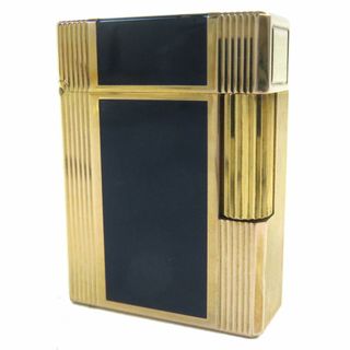 デュポン(DUPONT)の外装良品△Dupont デュポン ライン1 ショート ラッカー スクエア ストライプ ローラー式 ガスライター 喫煙グッズ ネイビー ゴールド フランス製 メンズ 着火不可(タバコグッズ)