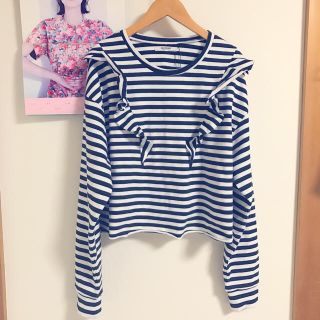 ザラ(ZARA)のボーダー フリル トップス ♡ (カットソー(長袖/七分))