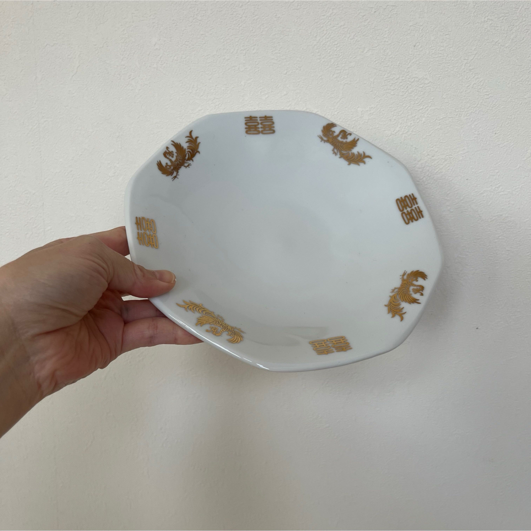 昭和 レトロ 玉風陶園謹製 炒飯皿 八角形 中華皿 鳳凰 金色 4枚 昭和 レトロ 玉風陶園謹製 炒飯皿 八角形 中華皿 鳳凰 金色 4枚