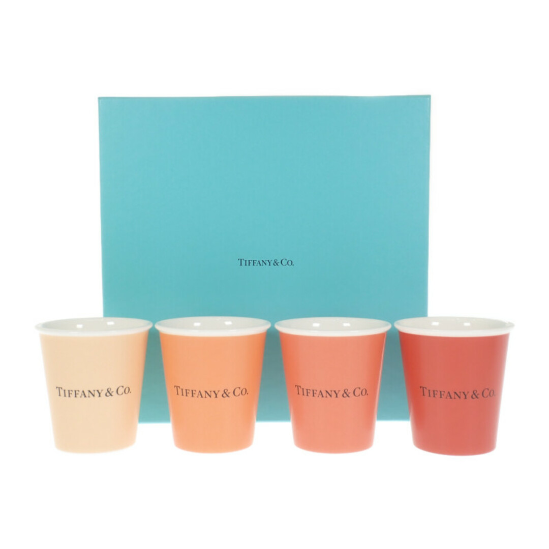 Tiffany & Co. - 【中古】【Sランク】ティファニー TIFFANY&Co. コーヒーカップ 4個セット ペーパーカップ テーブルウェア 73242088 グラス 陶磁器 オレンジ ユニセックス【ISEYA】