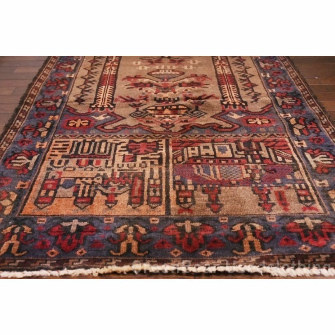 RAGU059 洋間や和室にも◎トライバルラグ 86cm×119cm ウール絨毯 RAGU059 洋間や和室にも◎トライバルラグ 86cm×119cm ウール絨毯
