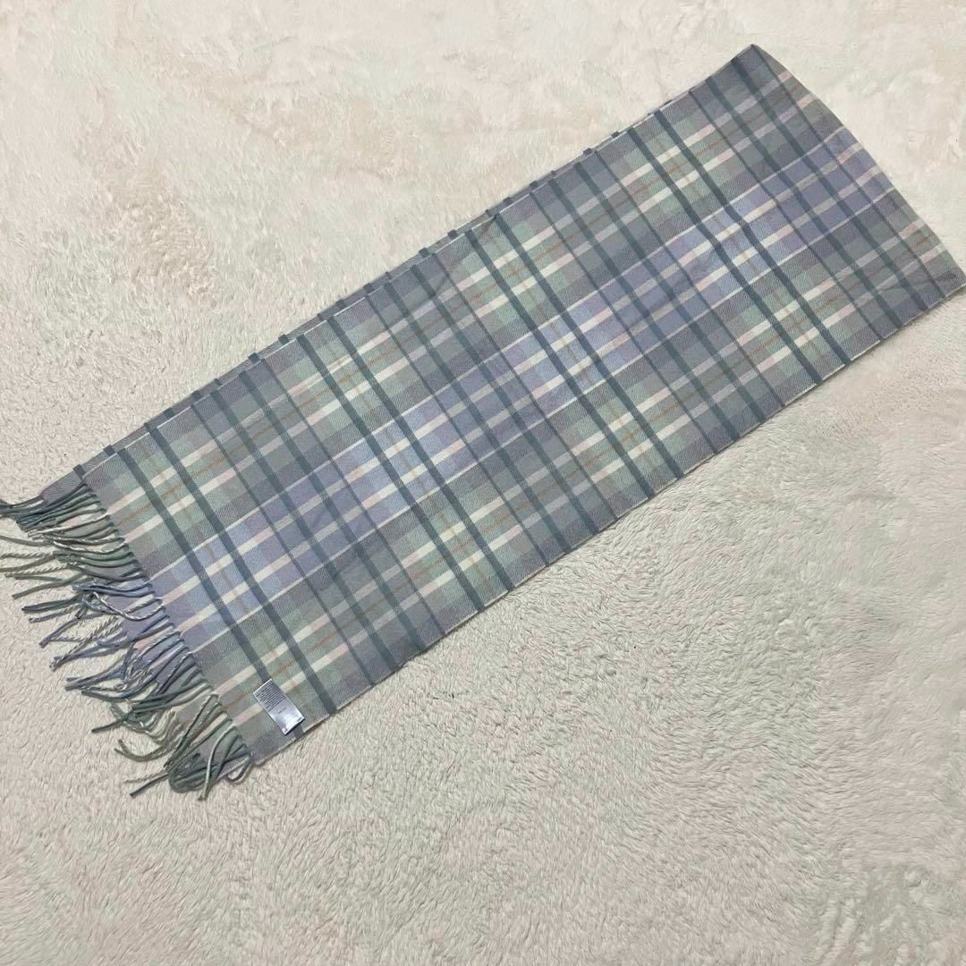 未使用級 ジョンストンズ マフラー 190 × 35 カシミヤ 100% ブルー 未使用級 ジョンストンズ マフラー 190 × 35 カシミヤ 100% ブルー