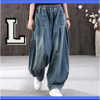 ◎レディース デニム ジーンズ ダボパン サルエルパンツ ワイドパンツ L (デニム/ジーンズ)