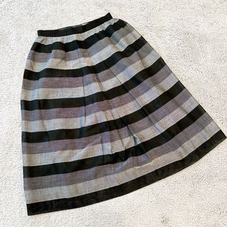 バンベール(VINVERT)のバンベール　フレアスカート　ボーダー　ブラック　グレー(ひざ丈スカート)