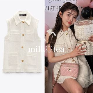 ZARA - 新品タグ付き ZARA バーズアイベスト XS 白 ツイード ZARA - 新品タグ付き ZARA バーズアイベスト XS 白 ツイード