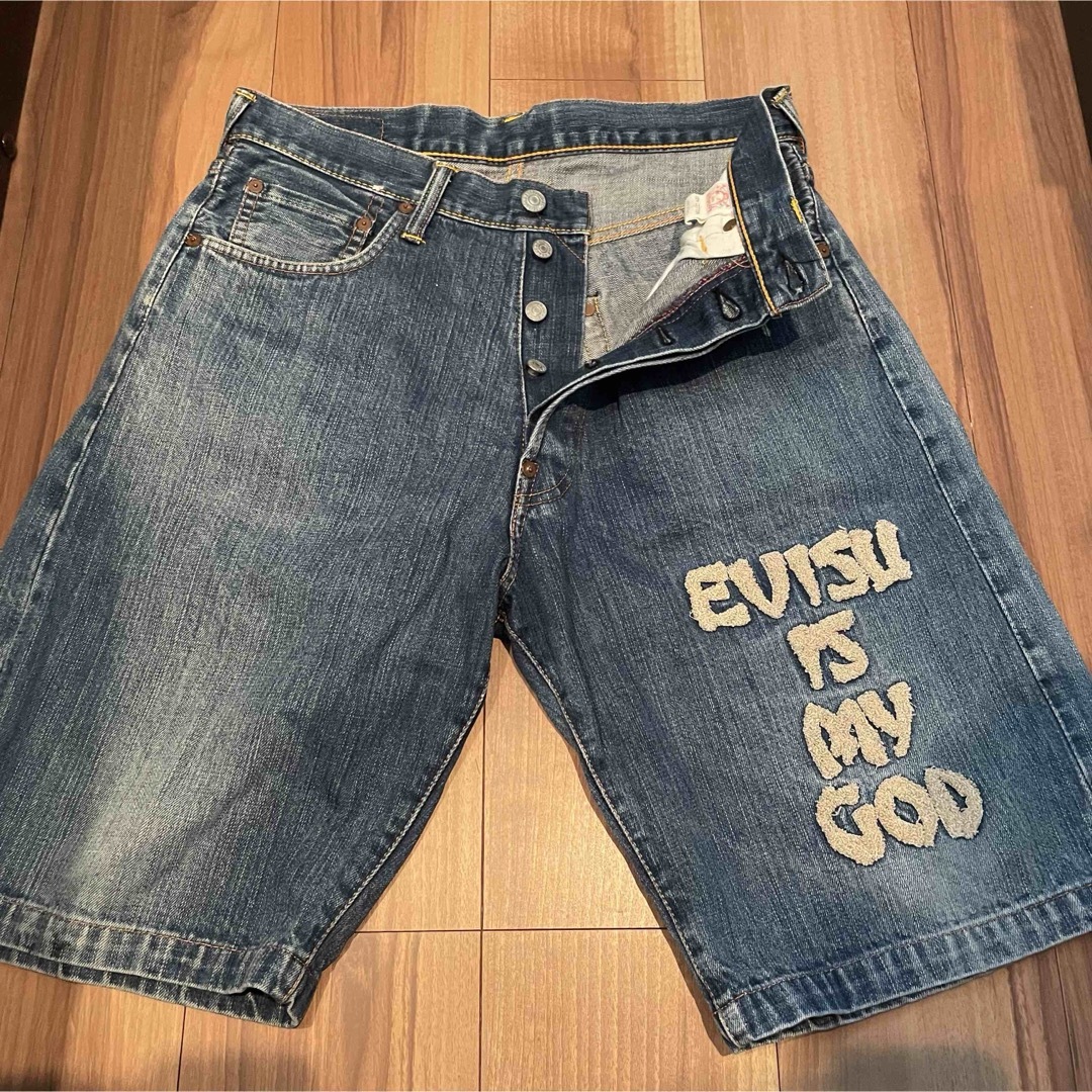 EVISU - サイズ32 2001 ハーフパンツ GOD 刺繍 エヴィス エビス EVISU - サイズ32 2001 ハーフパンツ GOD 刺繍 エヴィス エビス