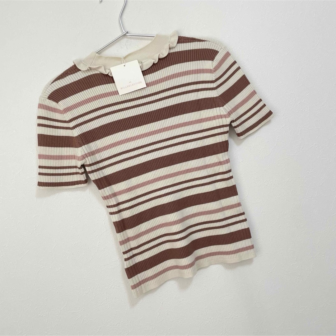 WILLSELECTION(ウィルセレクション)のウィルセレクション ボーダーニット 半袖 フリル レディースのトップス(Tシャツ(半袖/袖なし))の商品写真