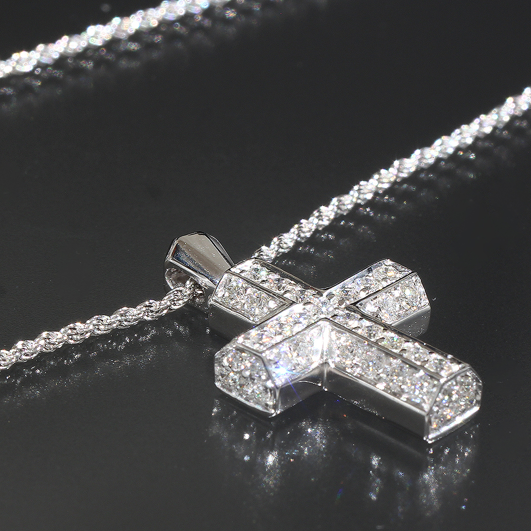 Damiani - ダミアーニ クロス ダイヤ ネックレス 750 K18WG 箱 Damiani - ダミアーニ クロス ダイヤ ネックレス 750 K18WG 箱