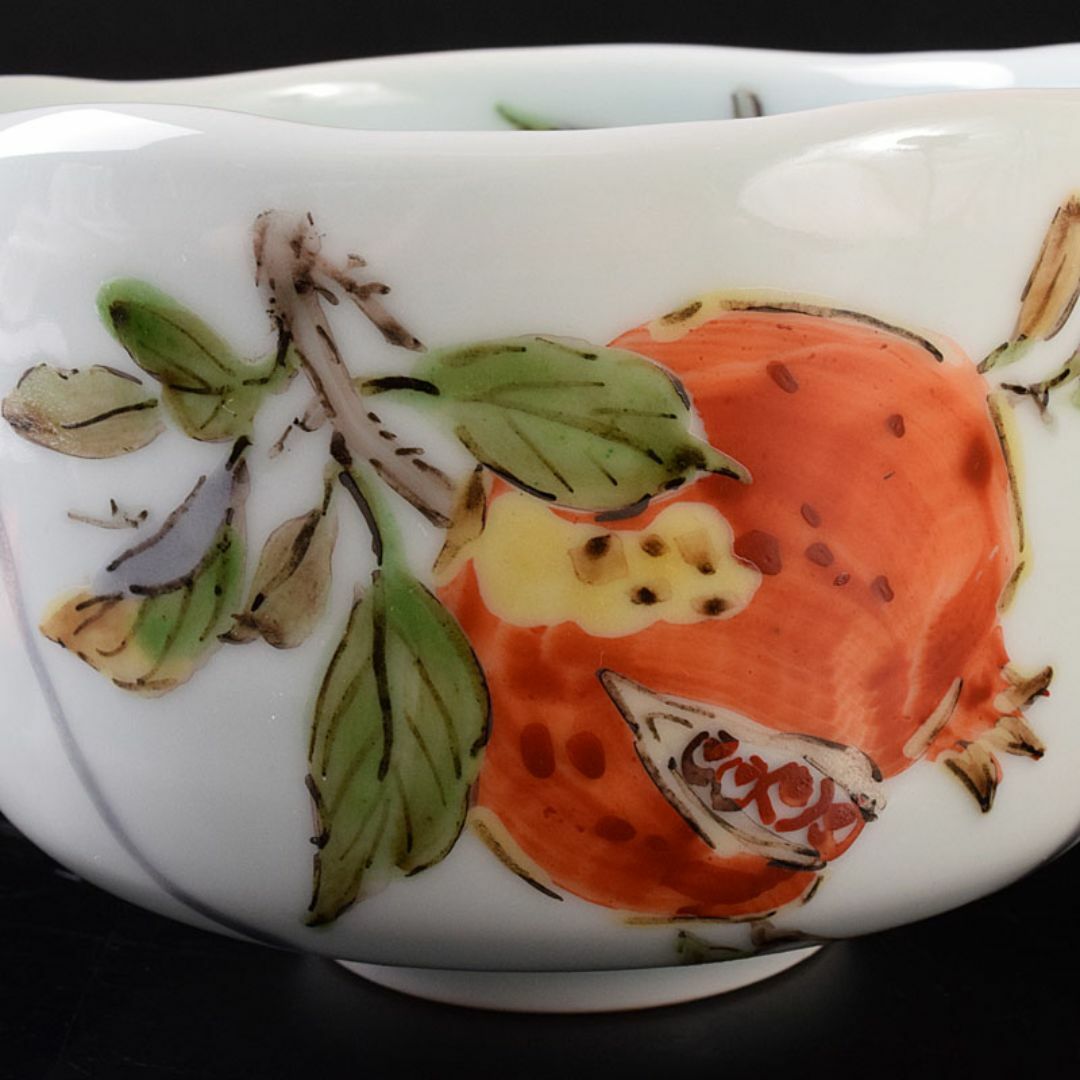 茶道具 森恵子作 色絵 柘榴文 茶碗 共箱 M R7999 陶芸