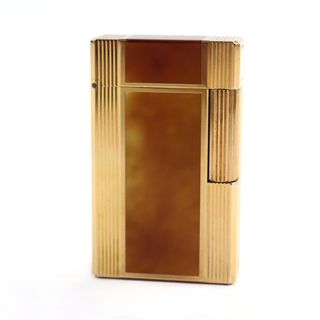 デュポン(DUPONT)の外装美品○Dupont デュポン ライン1 ロング ラッカー スクエアフォルム ローラー式 喫煙グッズ ガスライター ブラウン(マーブル) ゴールド フランス製 メンズ レディース 着火不可(タバコグッズ)