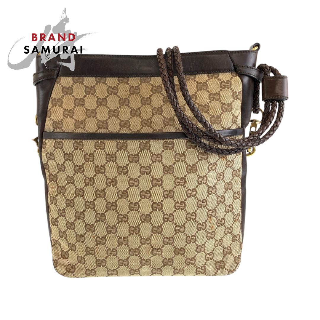 GUCCI - 美品 GUCCI グッチ ブラウン ゴールド金具 GGキャンバス 109097 斜め掛け ショルダーバッグ メッセンジャーバッグ レディース 408624 【中古】