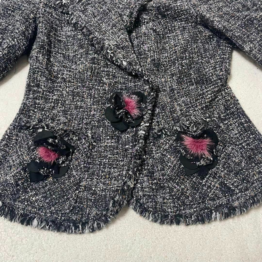 美品】伊太利屋⭐︎ツイードジャケット⭐︎花リボン 美品】伊太利屋⭐︎ツイードジャケット⭐︎花リボン