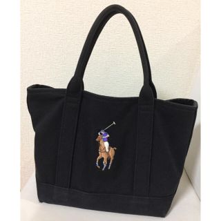 ラルフローレン(Ralph Lauren)のラルフローレン☆ミディアムトートバッグ☆キャンバス☆黒☆ビッグポニー☆刺繍(トートバッグ)