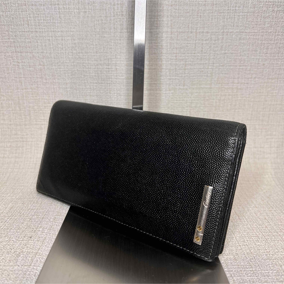 カルティエ サントス 長財布 キャビアスキン 二つ折り 黒 ロゴ カルティエ サントス 長財布 キャビアスキン 二つ折り 黒 ロゴ