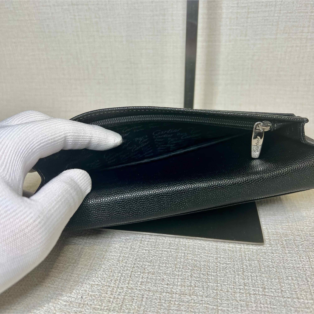 カルティエ サントス 長財布 キャビアスキン 二つ折り 黒 ロゴ カルティエ サントス 長財布 キャビアスキン 二つ折り 黒 ロゴ