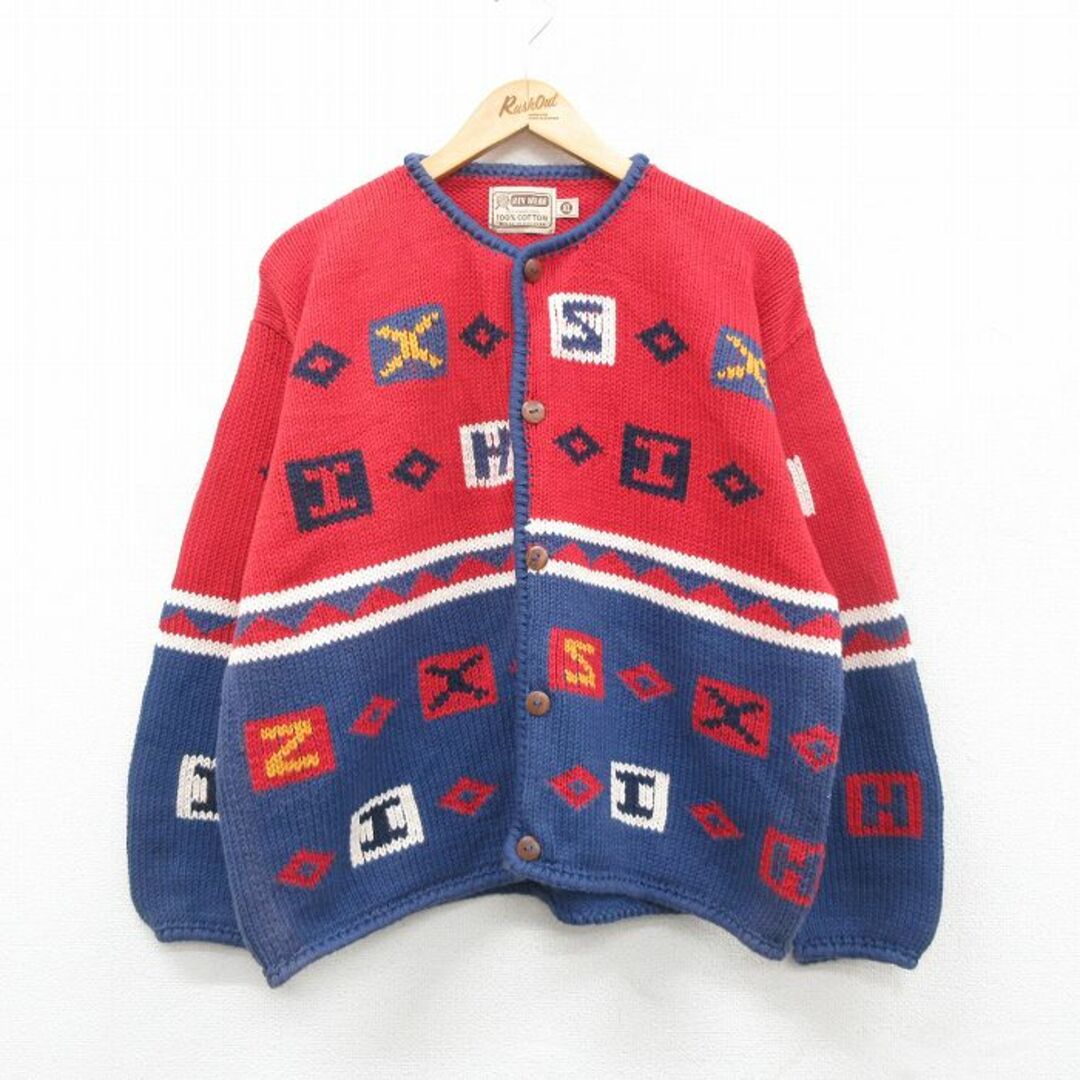 XL☆古着 長袖 ニット カーディガン メンズ コットン 赤他 XL☆古着 長袖 ニット カーディガン メンズ コットン 赤他