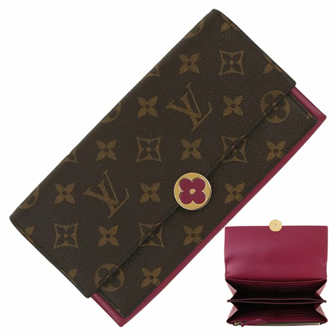 LOUIS VUITTON - ルイヴィトン ポルトフォイユフロール モノグラム フューシャ ピンク 二つ折り長財布 2つ折り 長財布 長札 財布 サイフ ウォレット フラップウォレット LVロゴ 未使用 7751