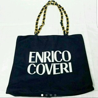 エンリココベリ(ENRICO COVERI)のチェーンショルダーバッグ　キャンバス　トート　紺　ENRICO COVERI(ショルダーバッグ)