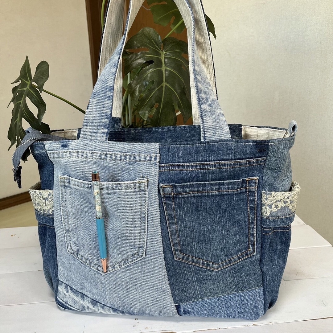 デニムリメイクバッグ トートバッグ ショルダー ハンドメイド デニムリメイクバッグ トートバッグ ショルダー ハンドメイド