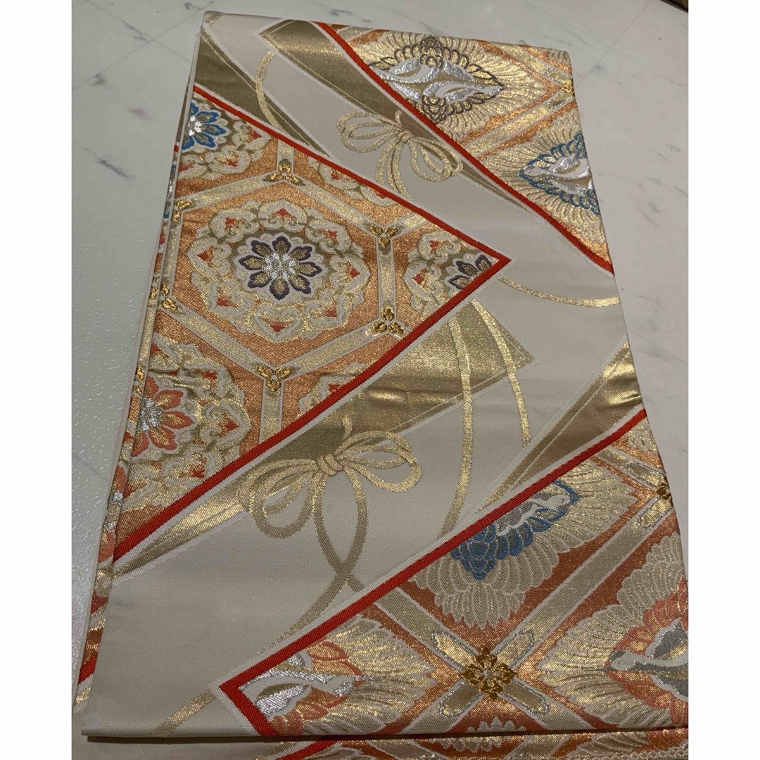 夏名古屋帯 絽塩瀬 友禅加工 開き名古屋【中古】 小さ 夏名古屋帯 絽塩瀬 友禅加工 開き名古屋【中古】 小さ