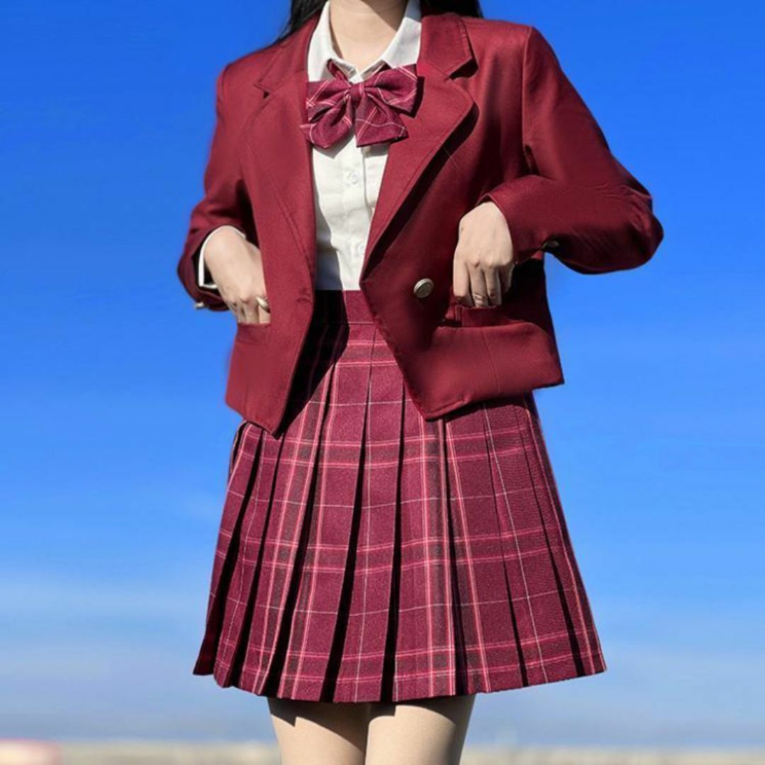 XSサイズ 女子高生 コスプレ 制服セット JK ボルドー 赤 XSサイズ 女子高生 コスプレ 制服セット JK ボルドー 赤