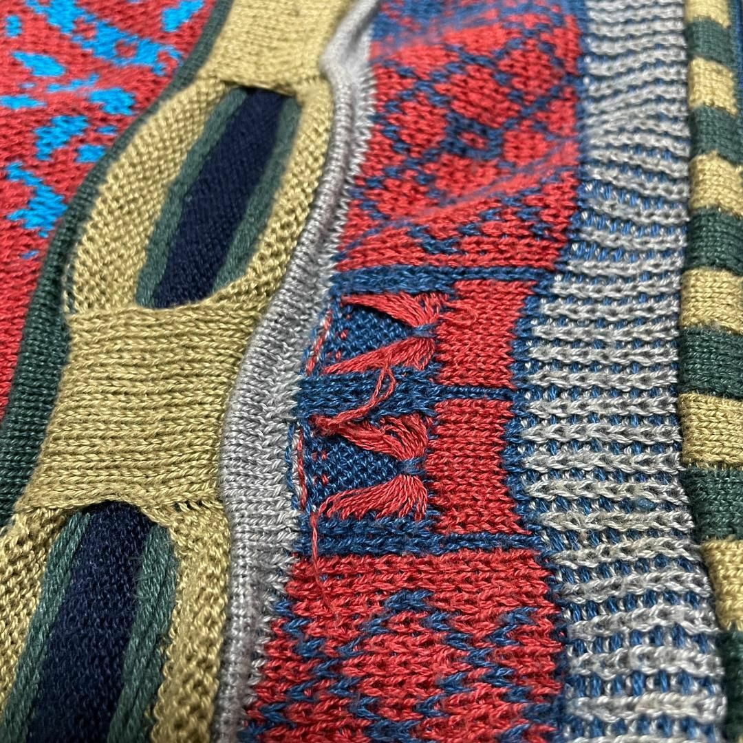 エマルー総柄3Dニットセーター古着ストライプ立体刺繍縦縞 エマルー総柄3Dニットセーター古着ストライプ立体刺繍縦縞
