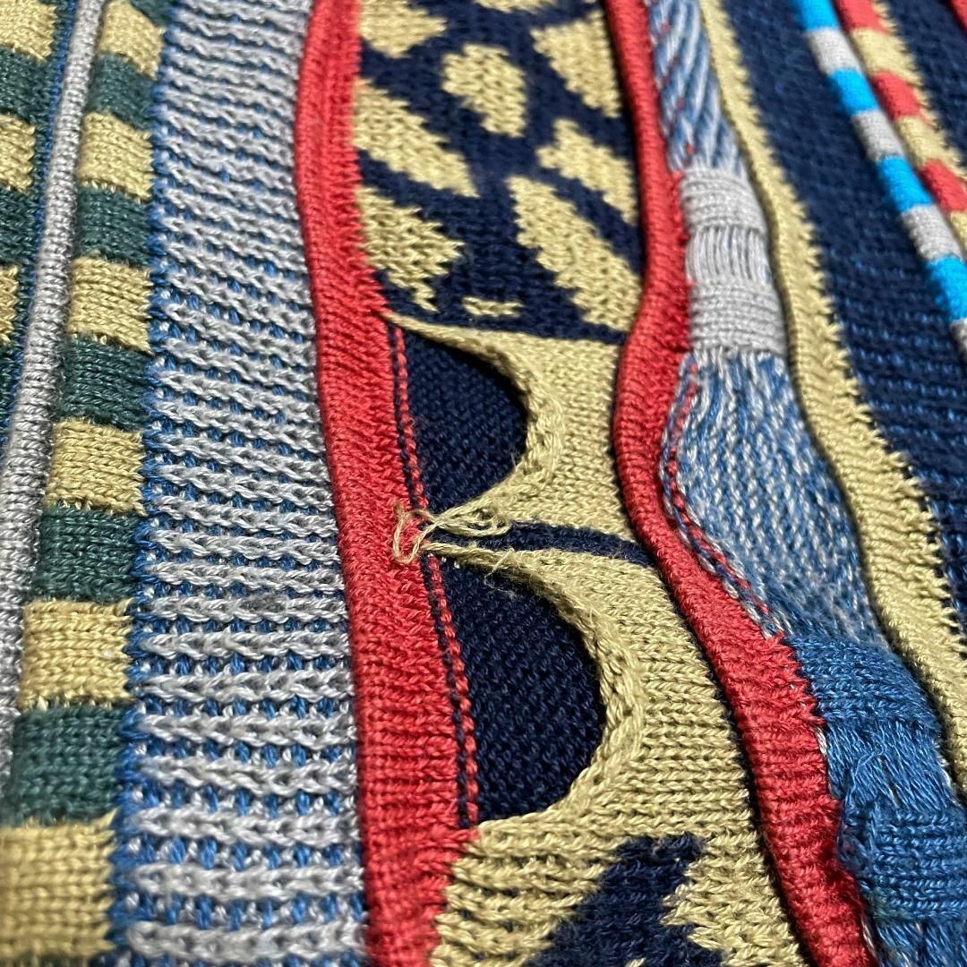 エマルー総柄3Dニットセーター古着ストライプ立体刺繍縦縞 エマルー総柄3Dニットセーター古着ストライプ立体刺繍縦縞