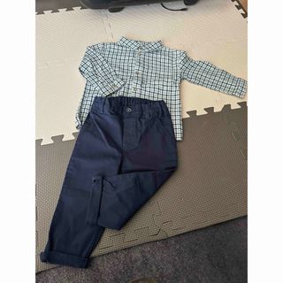 H&M - 青と白のチェック柄シャツとネイビーパンツセットの通販