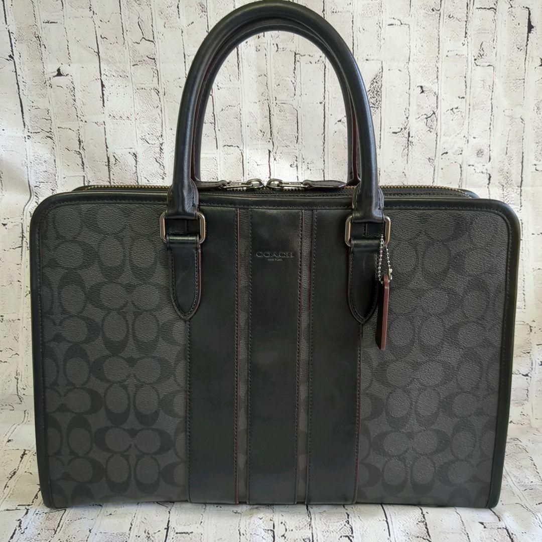 美品】コーチ 2way ビジネスバッグ PVC・レザー シグネチャー/黒 美品】コーチ 2way ビジネスバッグ PVC・レザー シグネチャー/黒