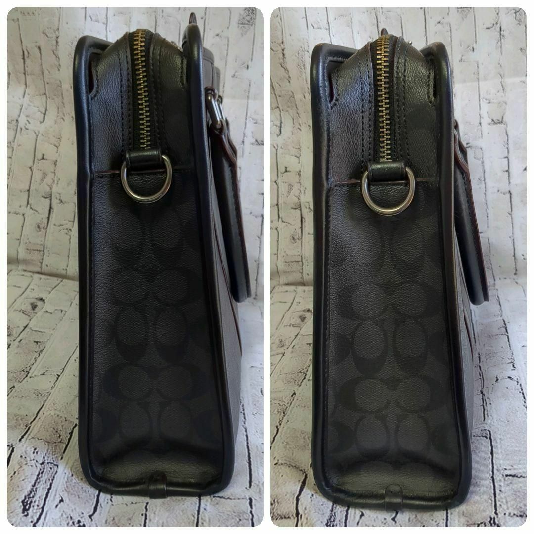 美品】コーチ 2way ビジネスバッグ PVC・レザー シグネチャー/黒 美品】コーチ 2way ビジネスバッグ PVC・レザー シグネチャー/黒