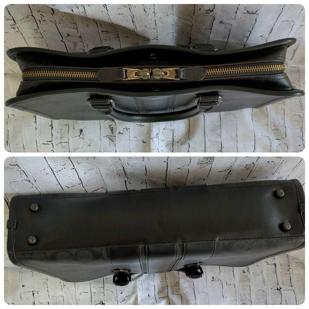 美品】コーチ 2way ビジネスバッグ PVC・レザー シグネチャー/黒 美品】コーチ 2way ビジネスバッグ PVC・レザー シグネチャー/黒