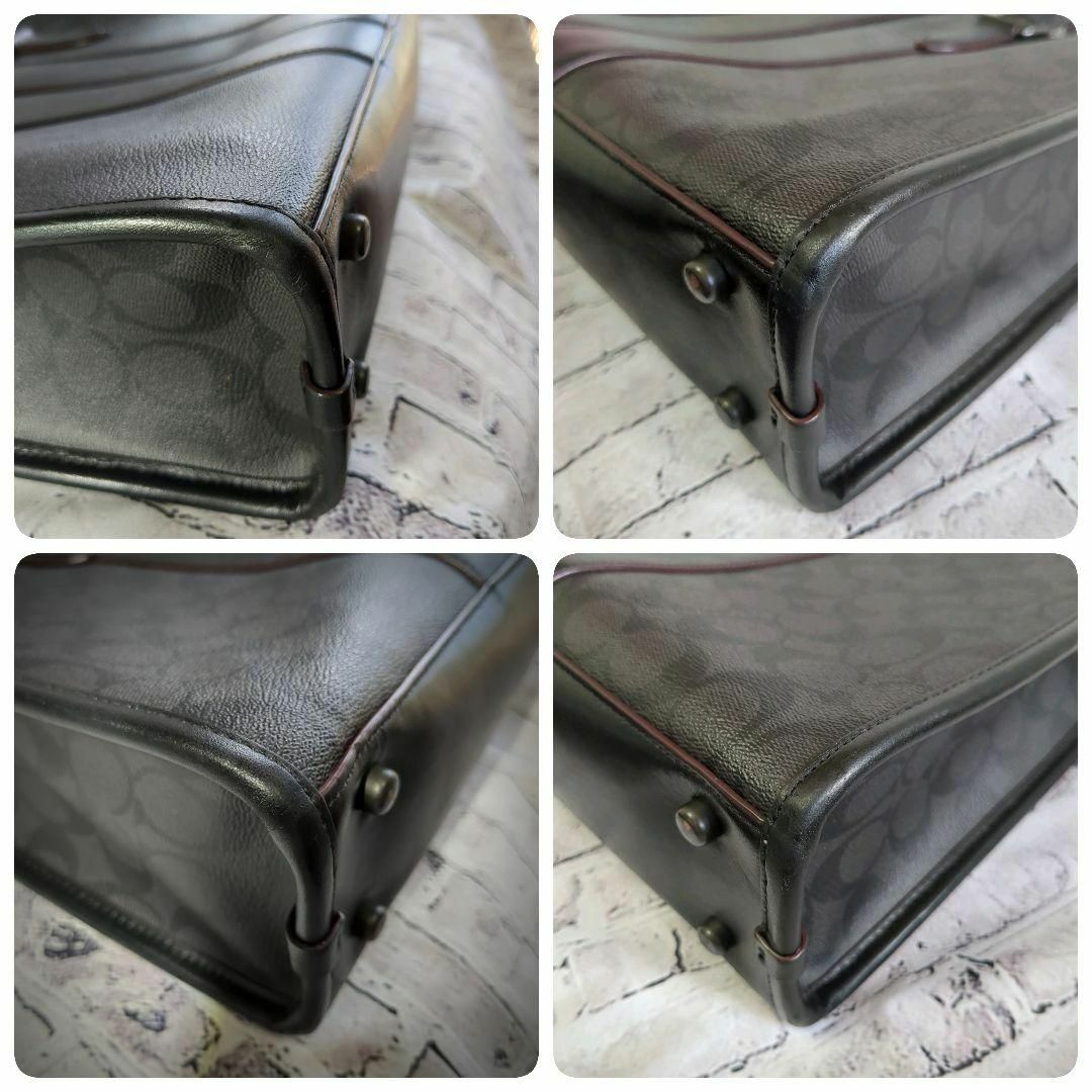 美品】コーチ 2way ビジネスバッグ PVC・レザー シグネチャー/黒 美品】コーチ 2way ビジネスバッグ PVC・レザー シグネチャー/黒