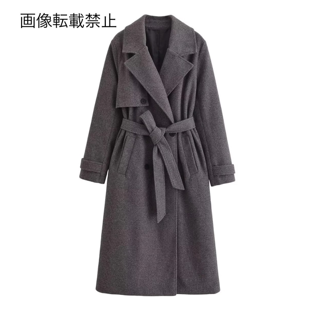 ☕️11月新作15752◆gray グレー ベルト付き ダブル ロングコート