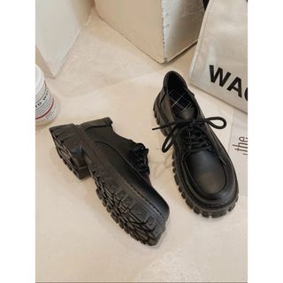 シーイン(SHEIN)のSHEIN レースアップローファー ブラック 23cm (ローファー/革靴)