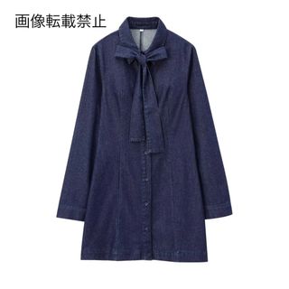 ☕️11月新作🌇15754◆デニム ボウタイ ワンピース(ミニワンピース)