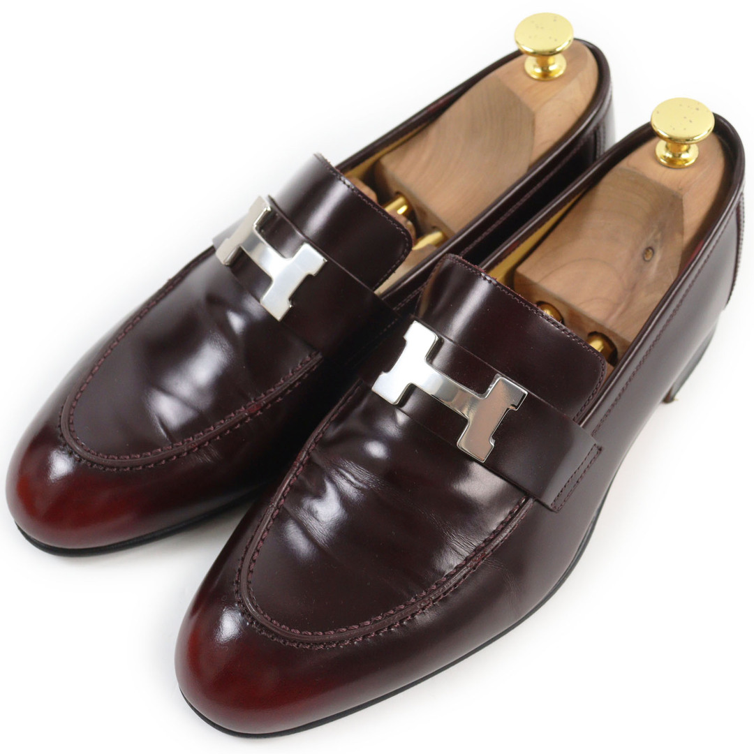 HERMES - 【ドンドン見直し】美品●HERMES エルメス モカシン パリ 2022年購入 シルバー金具 コンスタンス Hロゴ金具付き レザーローファー バーガンディ 40.5 箱・保存袋付き イタリア製 メンズ