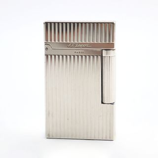 デュポン(DUPONT)の外装美品○Dupont デュポン ライン2 ヴァーティカルライン ストライプ柄 スクエアフォルム ローラー式 喫煙グッズ ガスライター シルバー フランス製 メンズ レディース 着火不可(タバコグッズ)