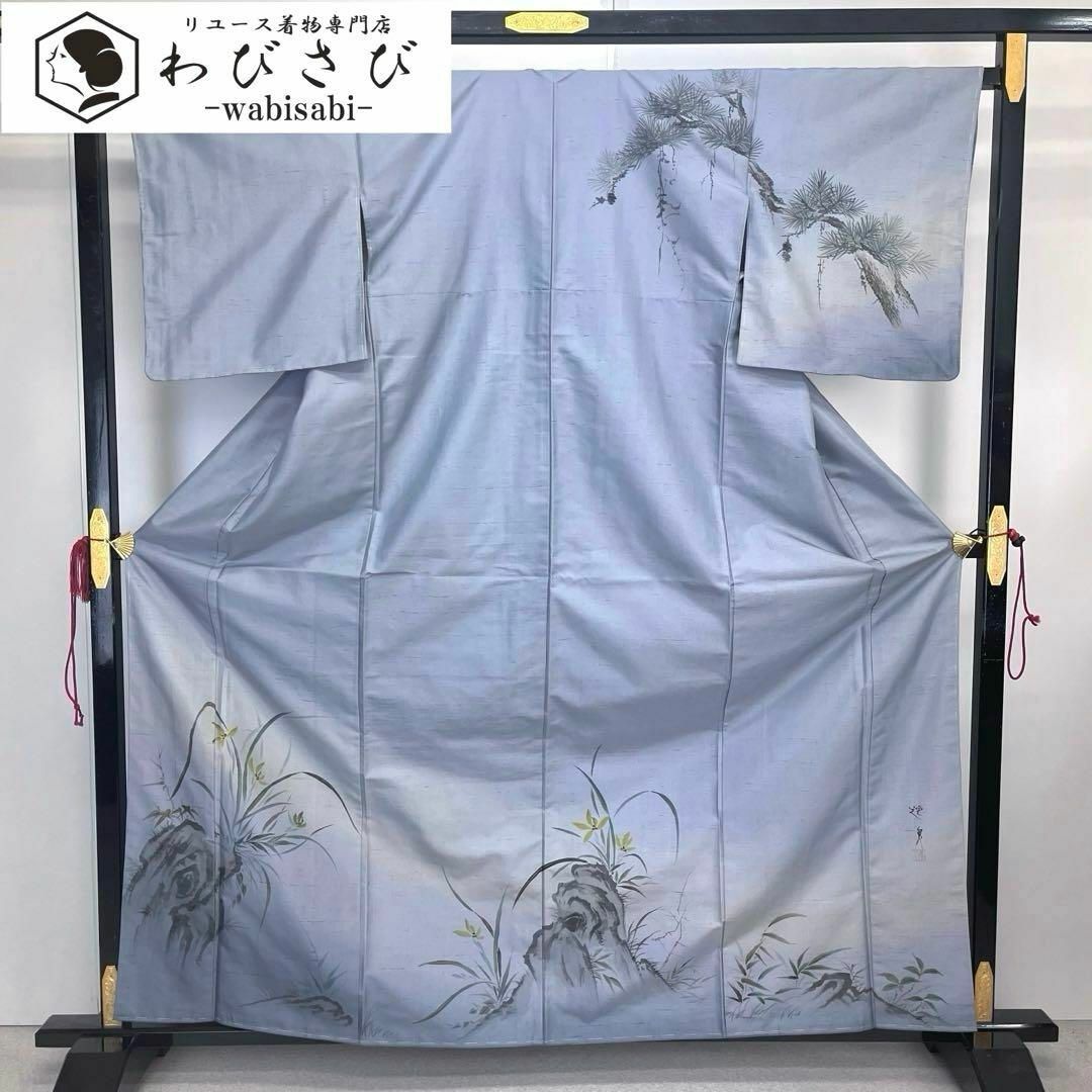 小紋*袷 よろけ縞に桜模様 淡紫 正絹 街着やお稽古着に*2KP17 小紋*袷 よろけ縞に桜模様 淡紫 正絹 街着やお稽古着に*2KP17