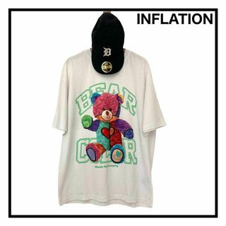 INFLATION　アニマルTシャツ　半袖　ベアープリント　ホワイト　メンズ　L