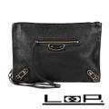 SALE!!!!■新同■ バレンシアガ クラシック メタリック エッジ クラッチバッグ レザー ブラック 390186 【222764】★