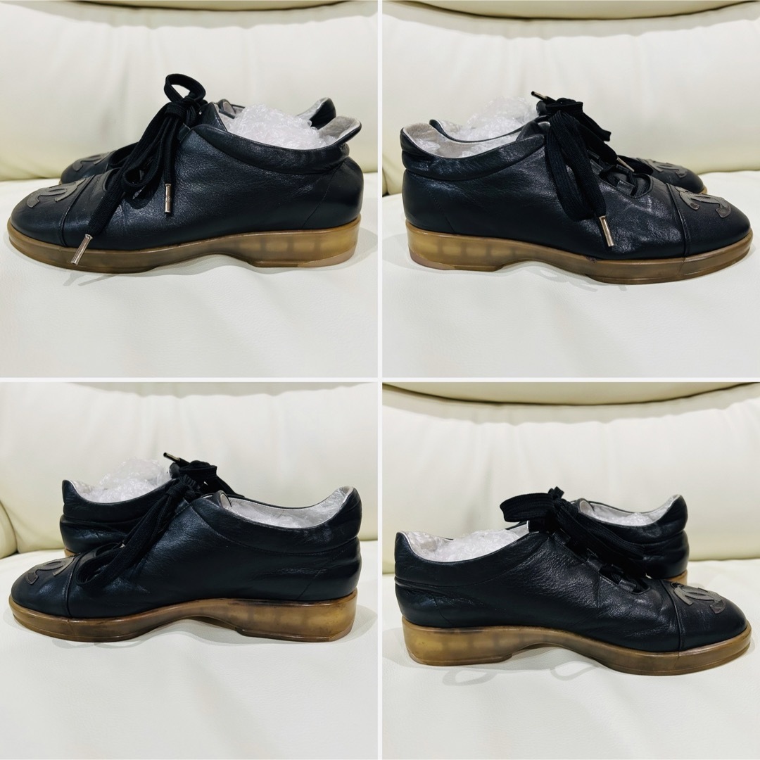 CHANEL - CHANEL 希少 レザー 黒 スニーカー 37.5 24cm CHANEL - CHANEL 希少 レザー 黒 スニーカー 37.5 24cm