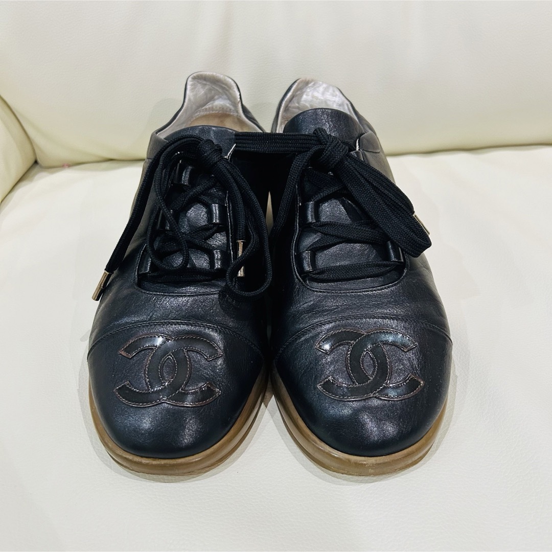 CHANEL - CHANEL 希少 レザー 黒 スニーカー 37.5 24cm CHANEL - CHANEL 希少 レザー 黒 スニーカー 37.5 24cm