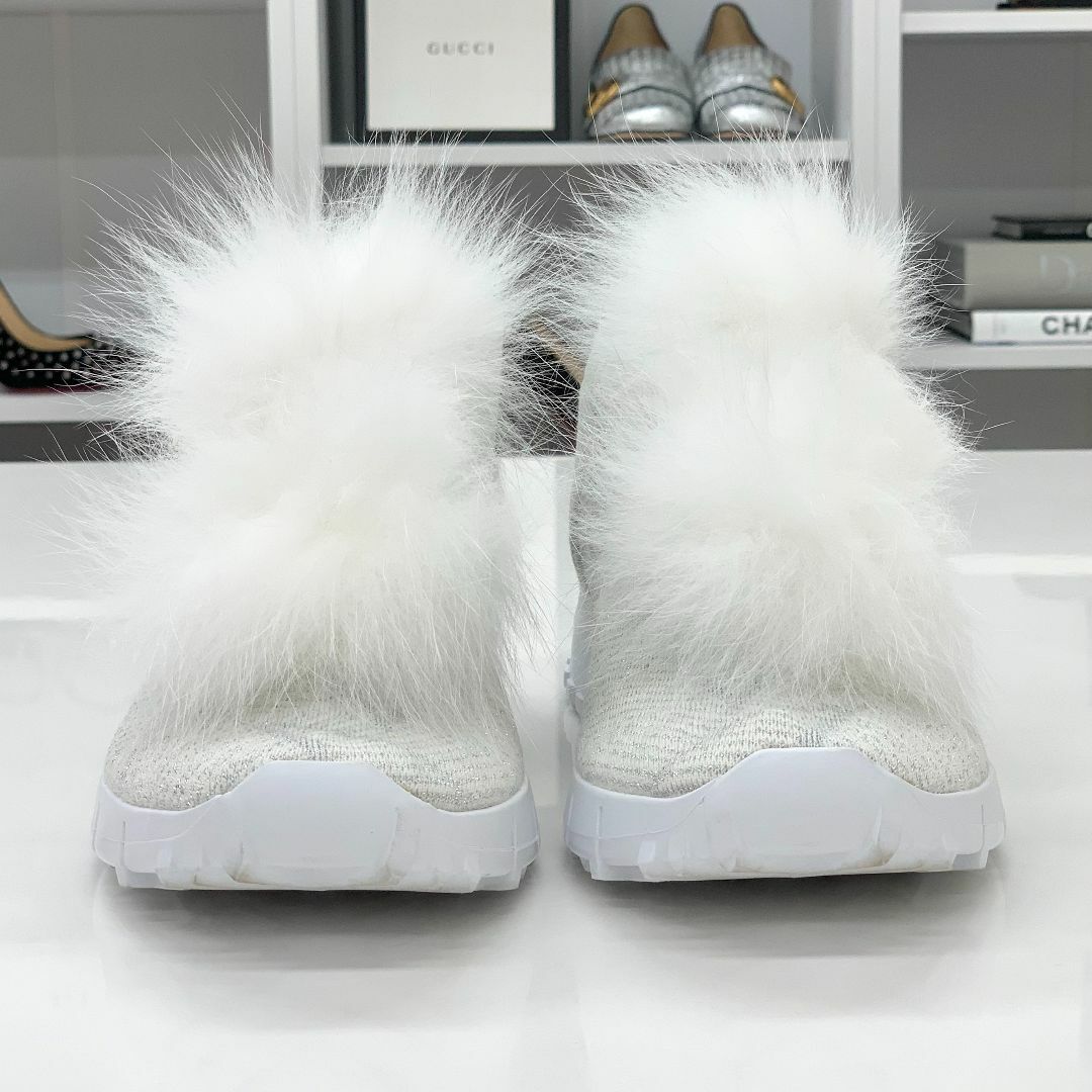 JIMMY CHOO - 3781 ジミーチュウ ニット ファー ラメ スニーカー JIMMY CHOO - 3781 ジミーチュウ ニット ファー ラメ スニーカー