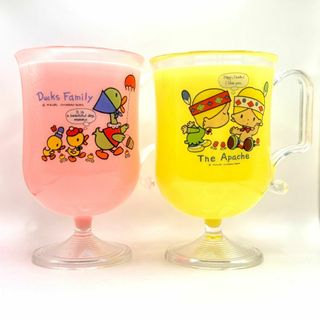レトロ コップ 2 非売品 ピンク イエロー ヴィンテージ 1980s (グラス/カップ)