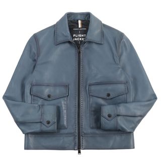 HUGO BOSS - 極美品●HUGO BOSS ヒューゴボス ICONIC LEATHER 羊革 FLIGHT JACKET フライトジャケット レザージャケット ブルーグラデーション 46 ハンガー付き 正規品 メンズ