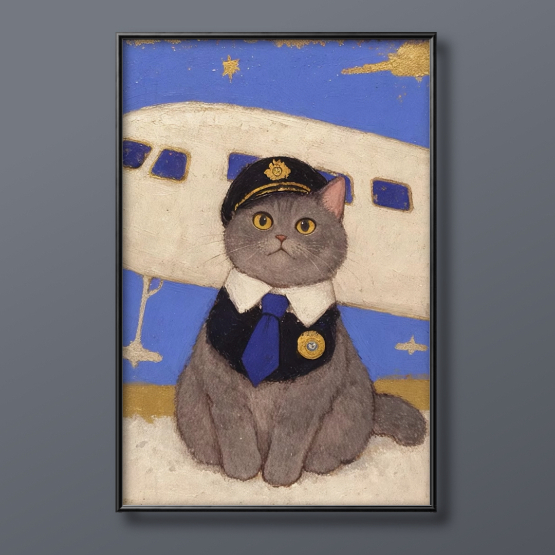 絵画 | イラストポスター 07 ☆ 【可愛い猫パイロット】 エンタメ/ホビーの美術品/アンティーク(絵画/タペストリー)の商品写真