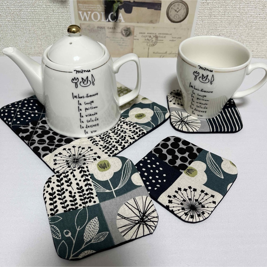 北欧風　鍋敷　ポットマット&コースターセット　ハンドメイド ハンドメイドの生活雑貨(キッチン小物)の商品写真
